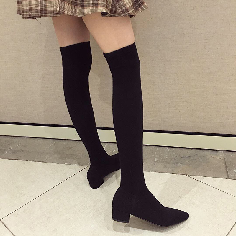 Sock Boot Women - Czarne buty na niskim obcasie damskie