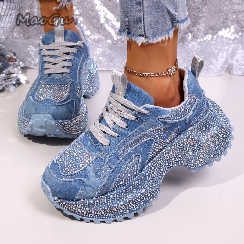 Women Shoes Store - Modne sneakersy damskie z dżetami, gruba